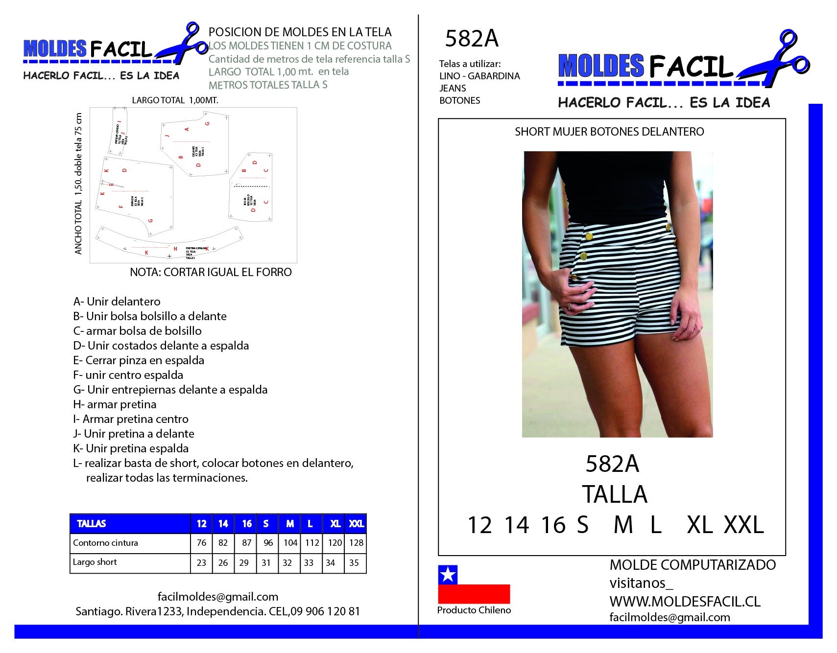 Short mujer botones delantero
