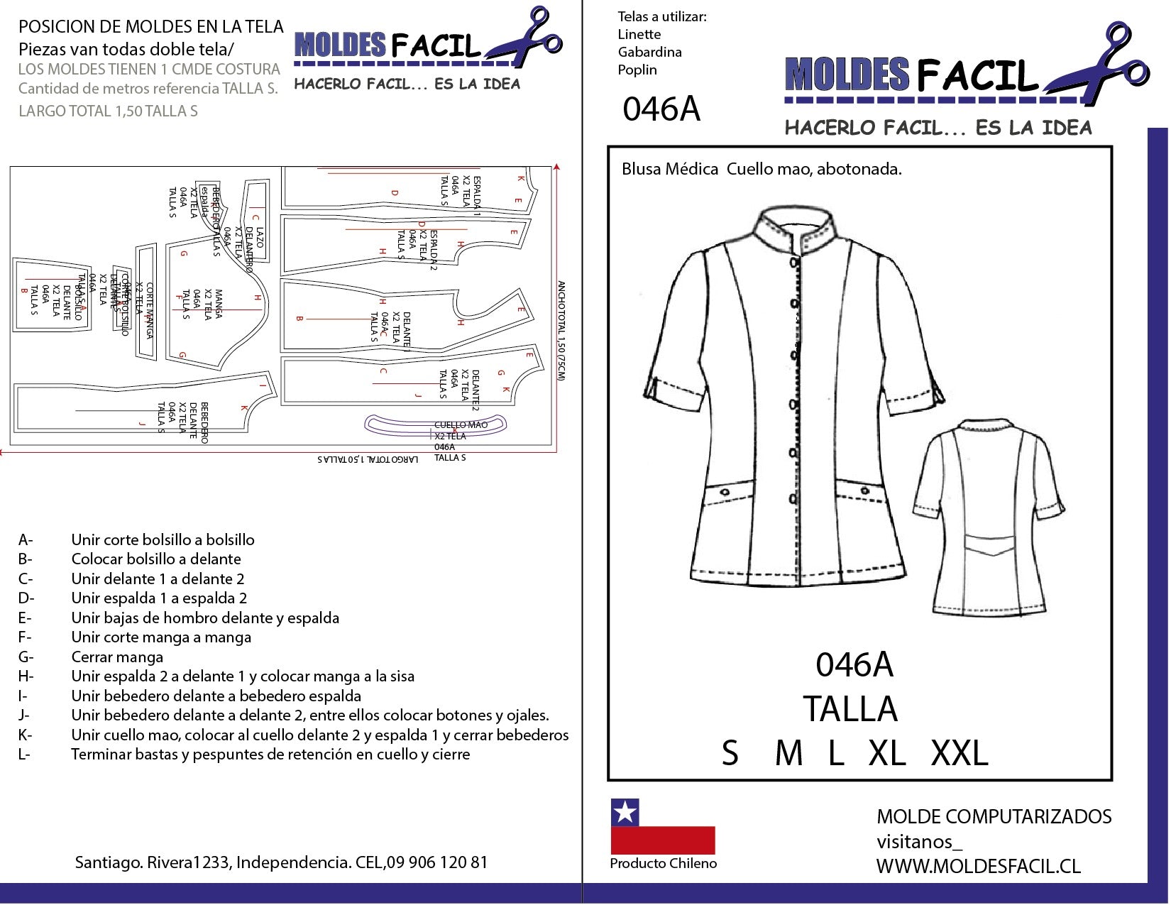 Blusa Médica Cuello Mao Abotonada