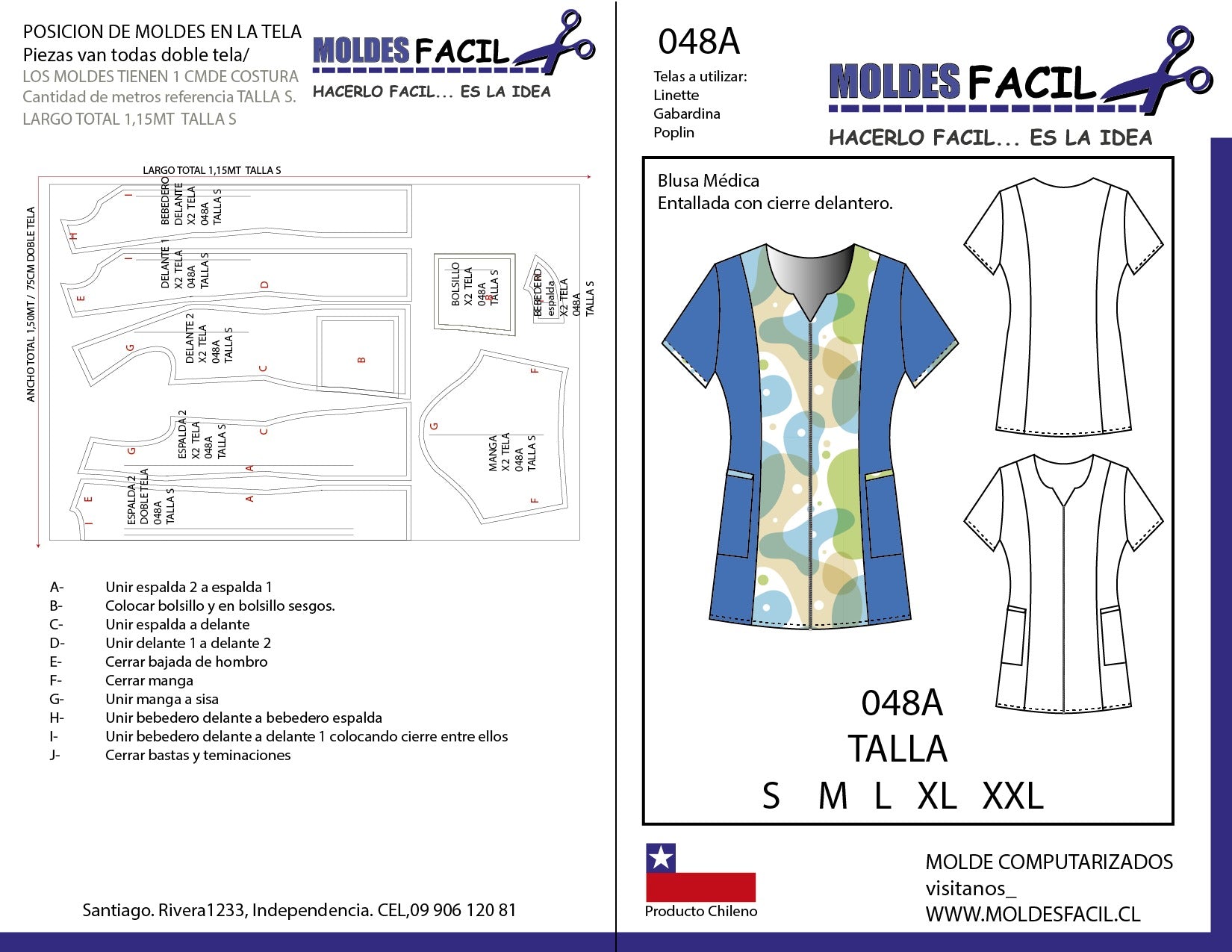 Blusa Médica Entallada con Cierre Delantero