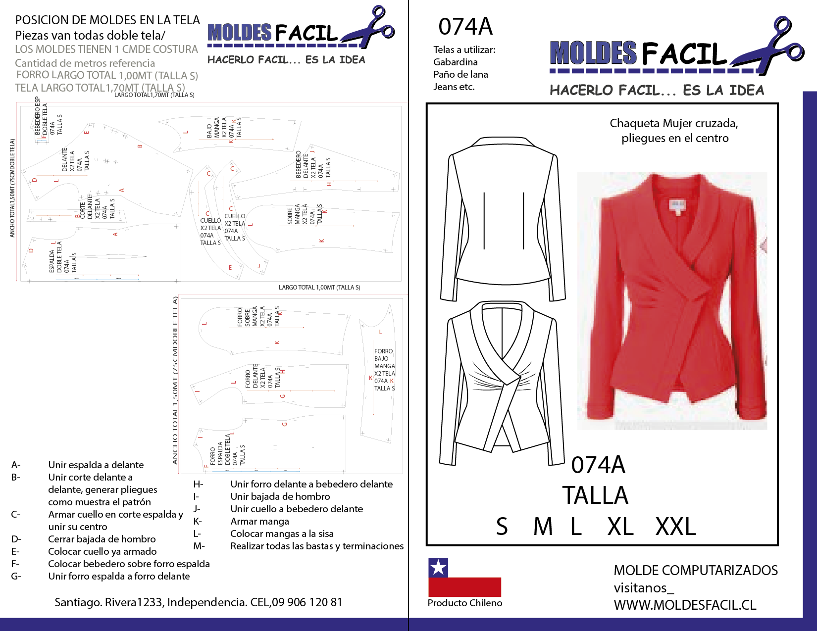 CHAQUETA MUJER CRUZADA, PLIEGUES EN EL CENTRO