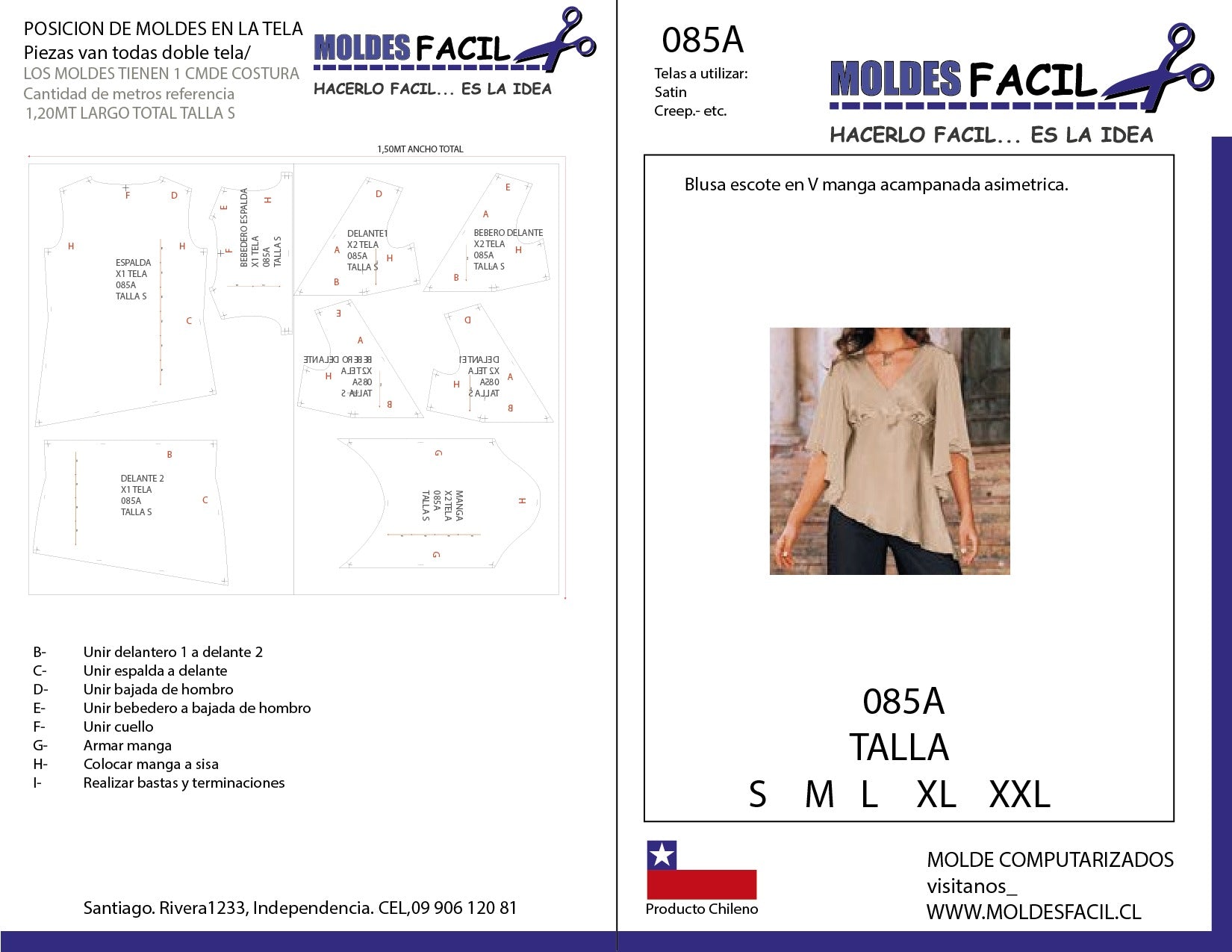 BLUSA ESCOTE EN V MANGA ACAMPANADA ASIMETRICA