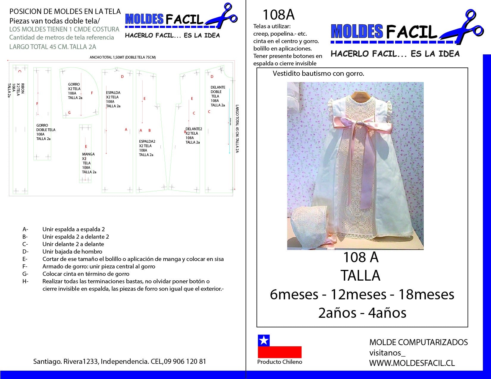 Vestidito bautismo con gorro