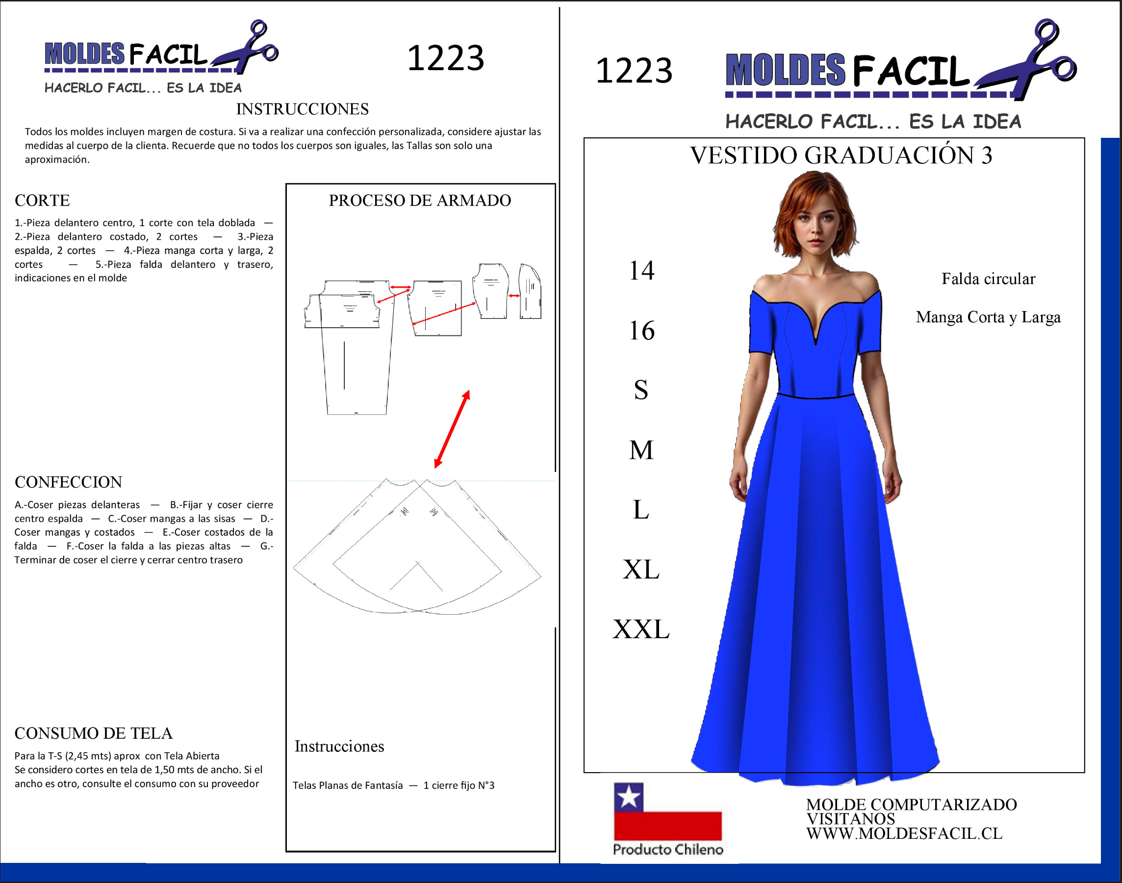 Vestido graduación #3 Falda circular manga corta y larga