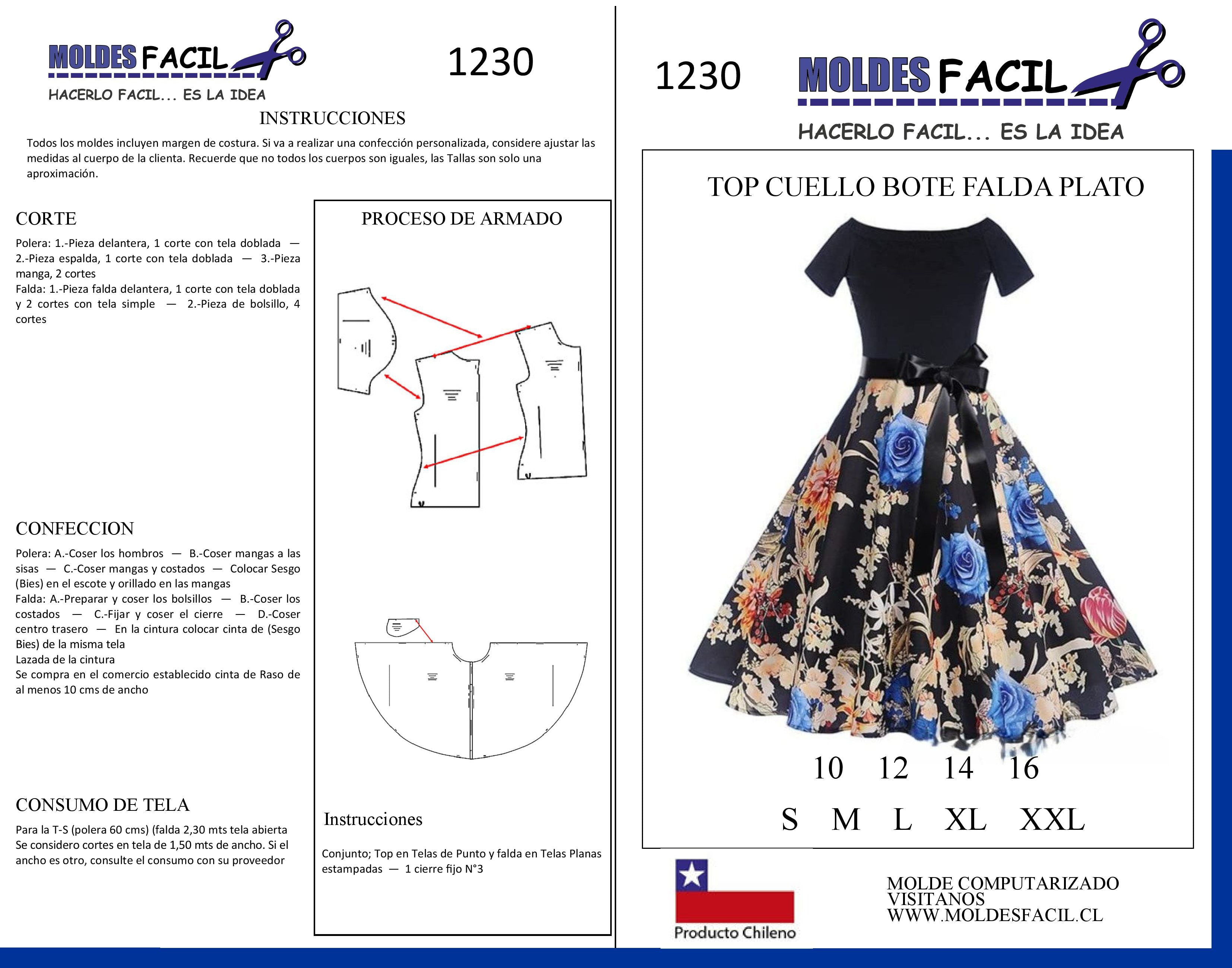 Top cuello bote falda plato