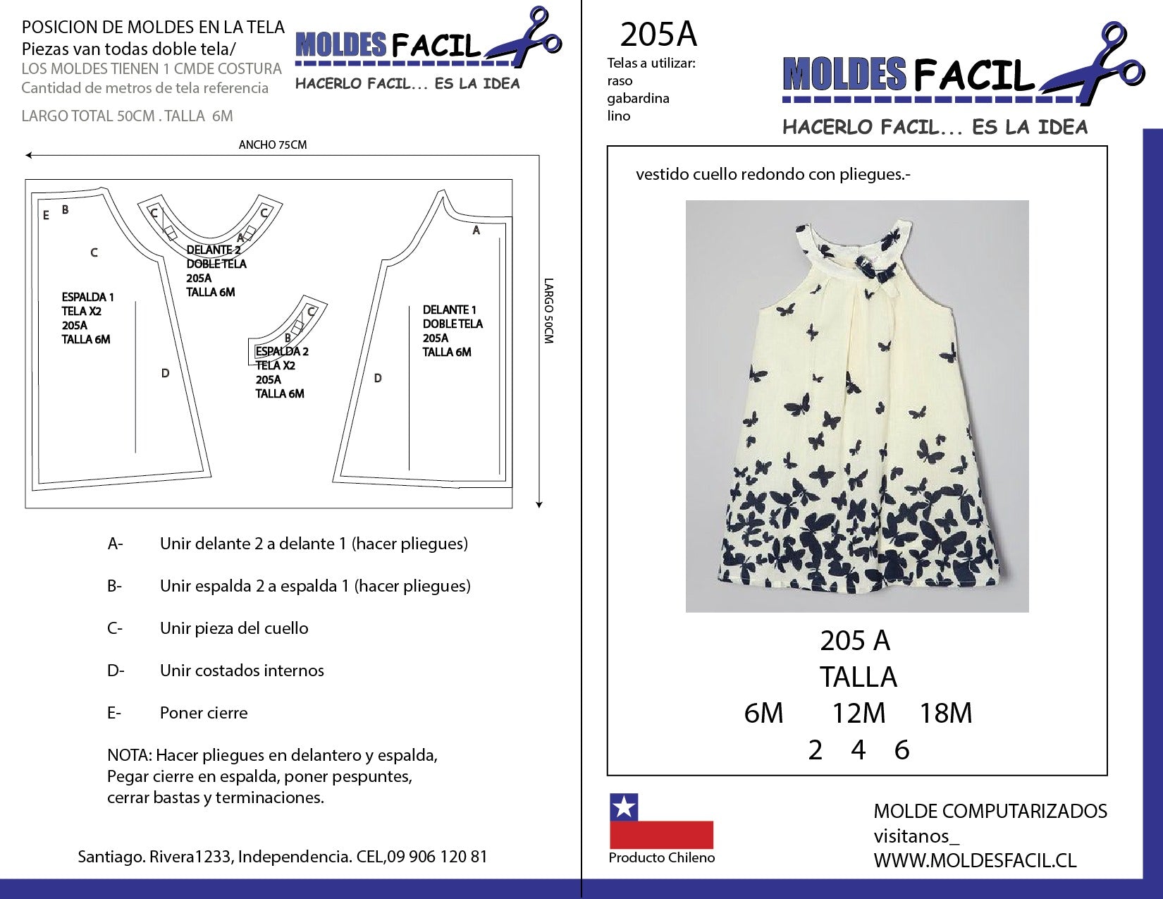 Vestido cuello redondo con pliegues