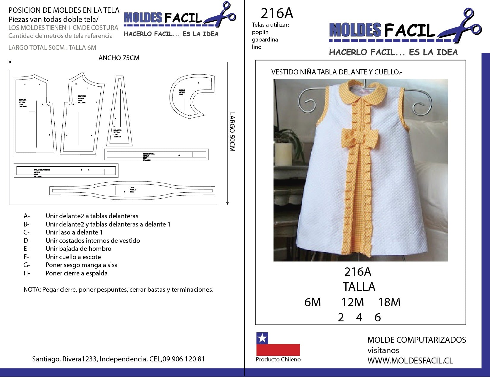 Vestido niña tabla Adelante y cuello