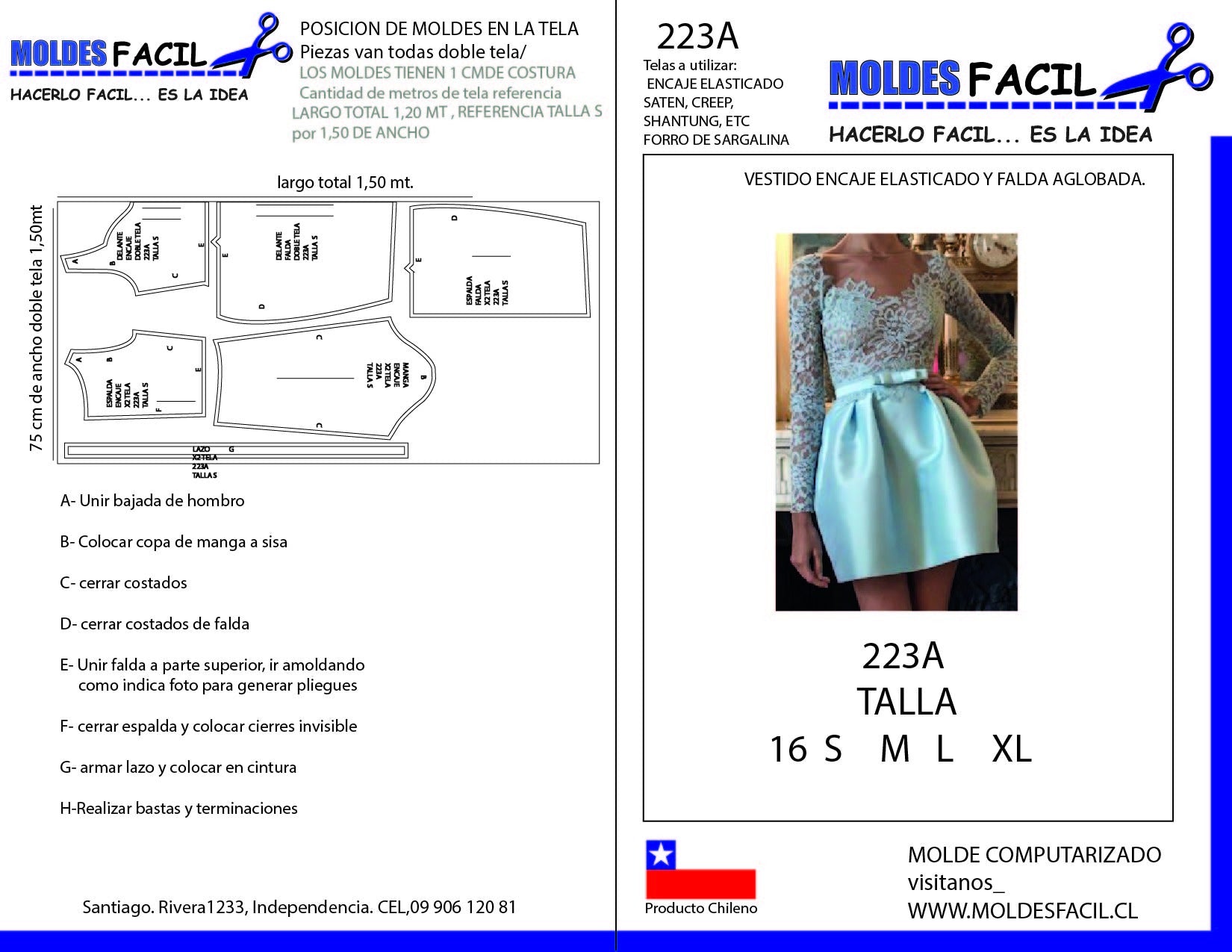 Vestido Encaje Elasticado y Falda Aglobada