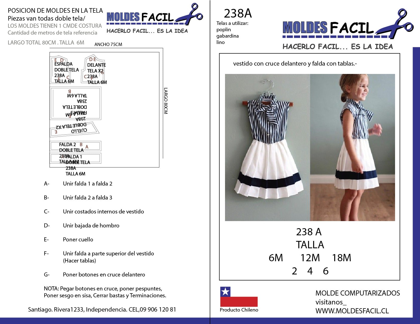 Vestido con cruce delantero y falda con tablas