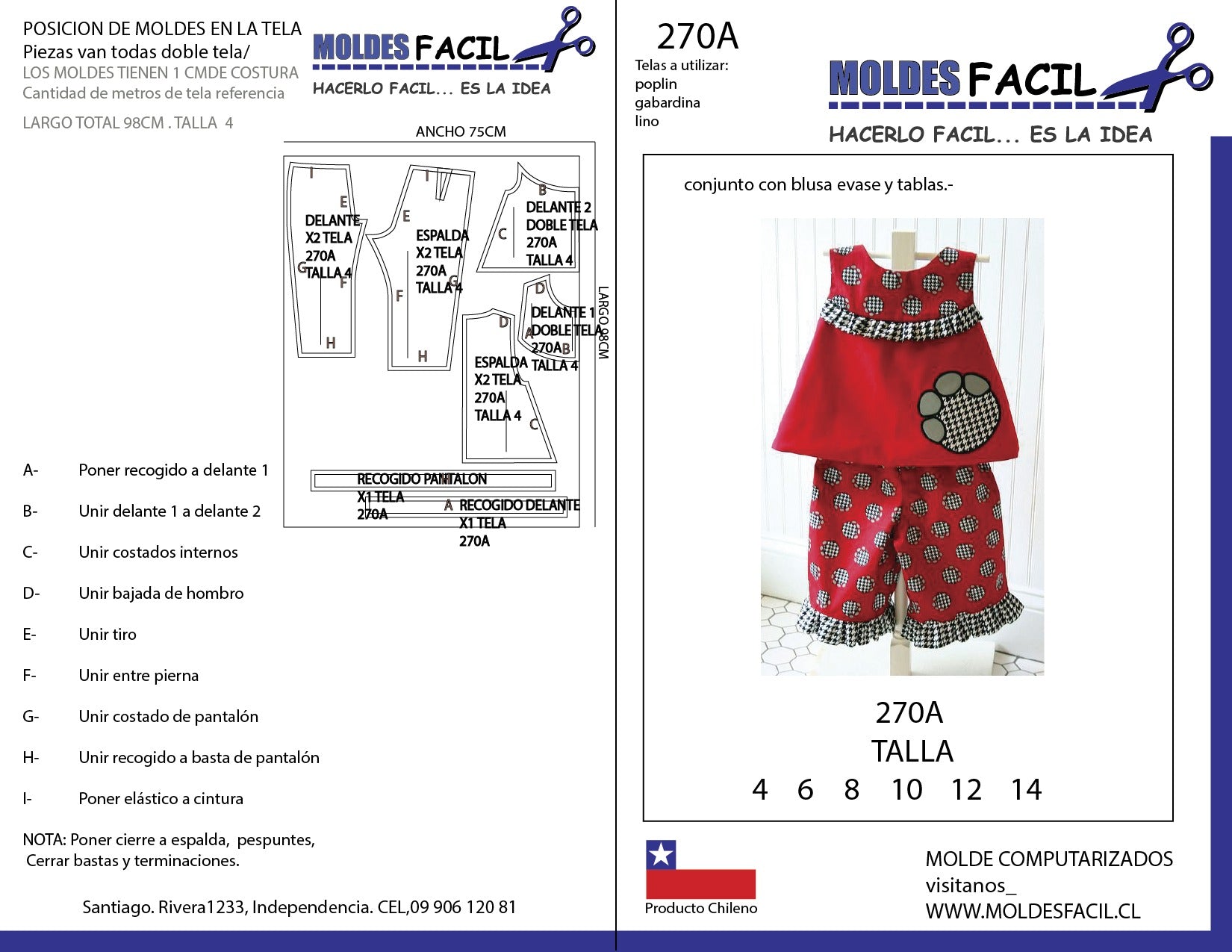 Conjunto con blusa evase y tablas