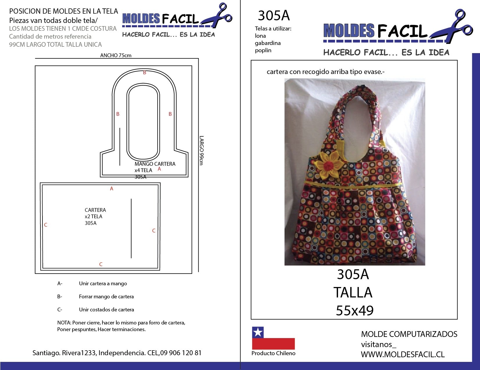 Cartera con recogido arriba tipo evase