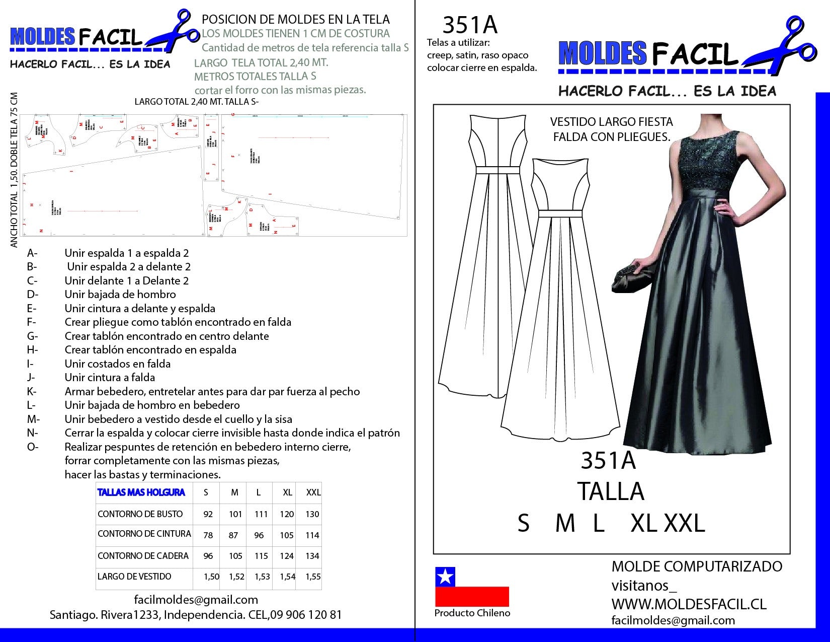 Vestido largo fiesta falda con pliegues