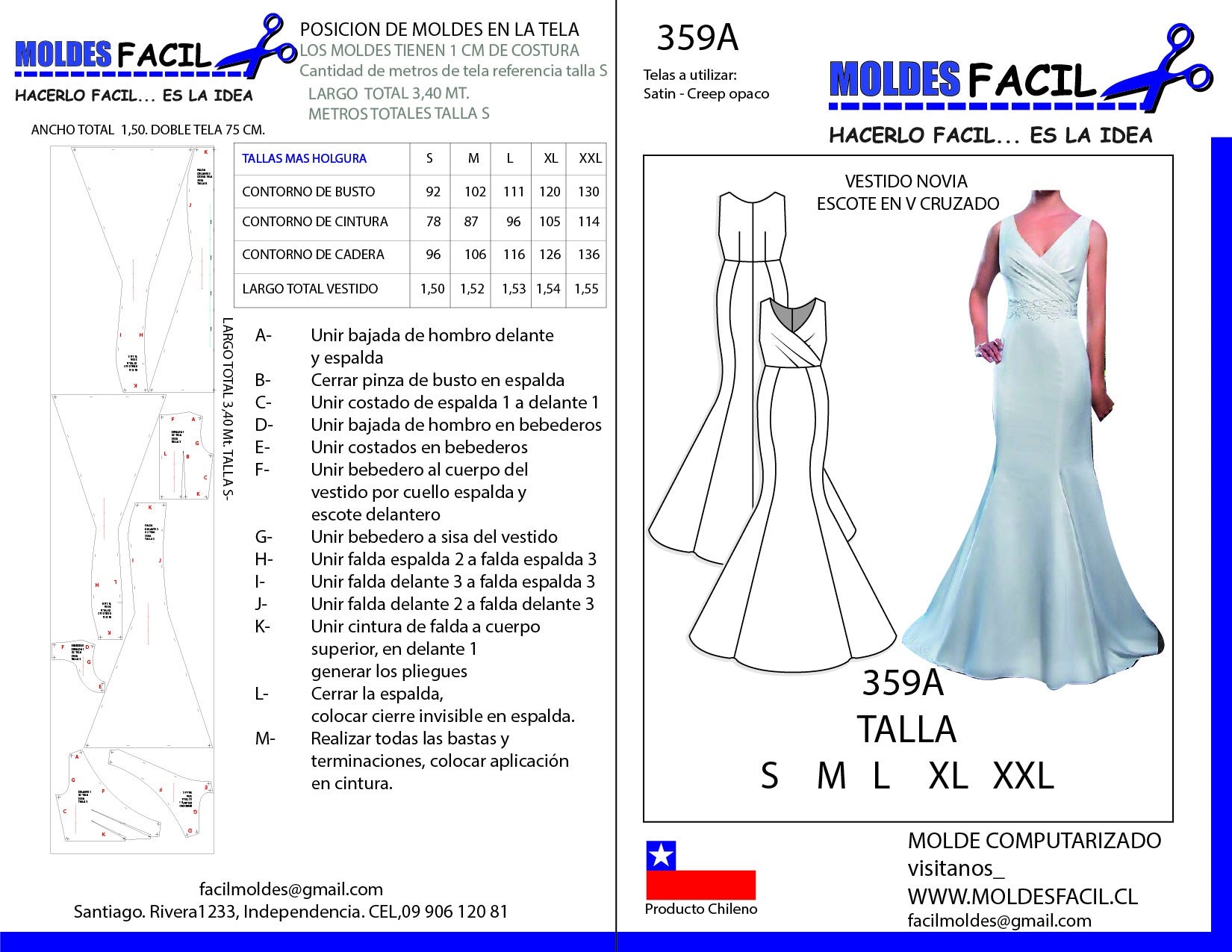 Vestido de novia escote en V cruzado