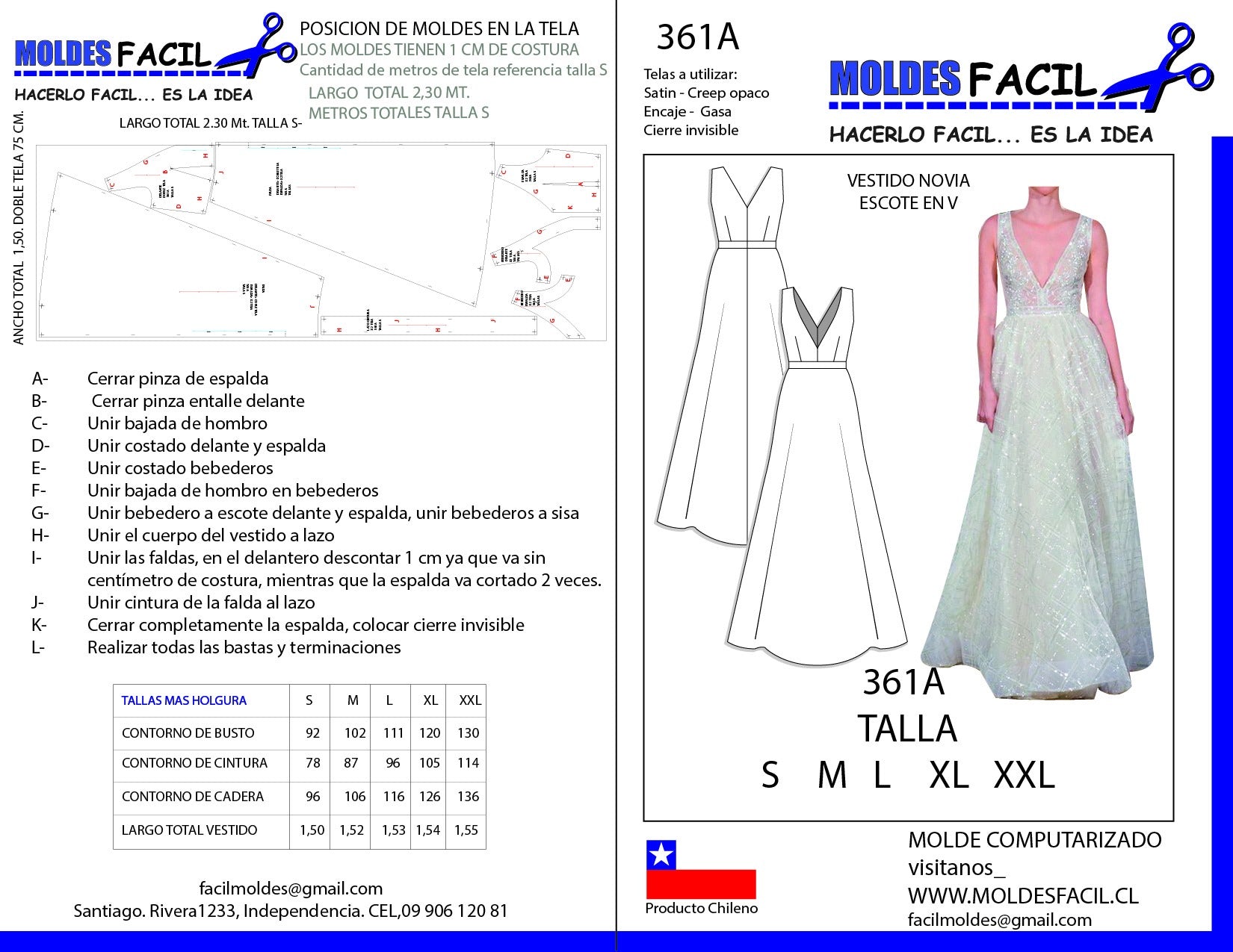 Vestido de novia escote en V