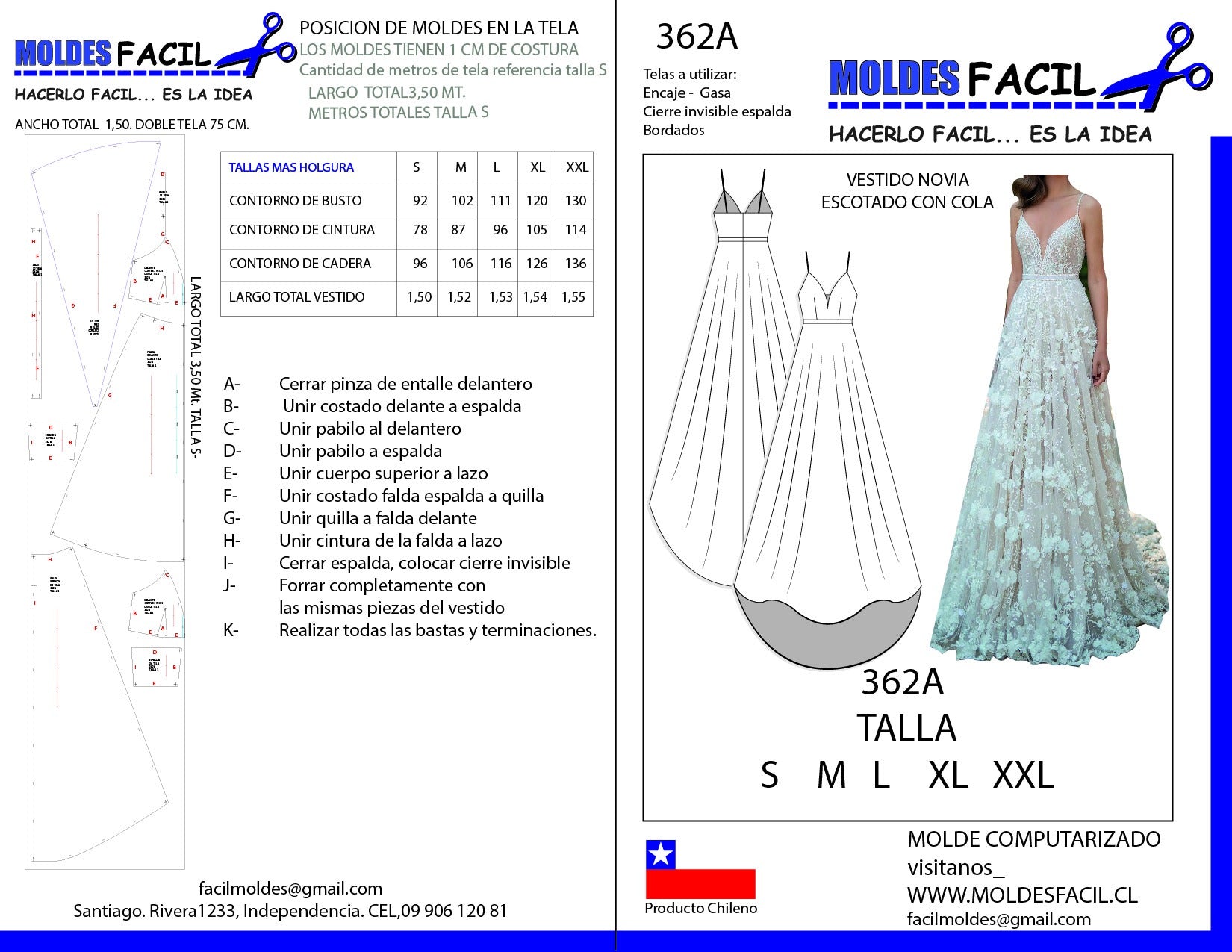 Vestido de novia escotado con cola