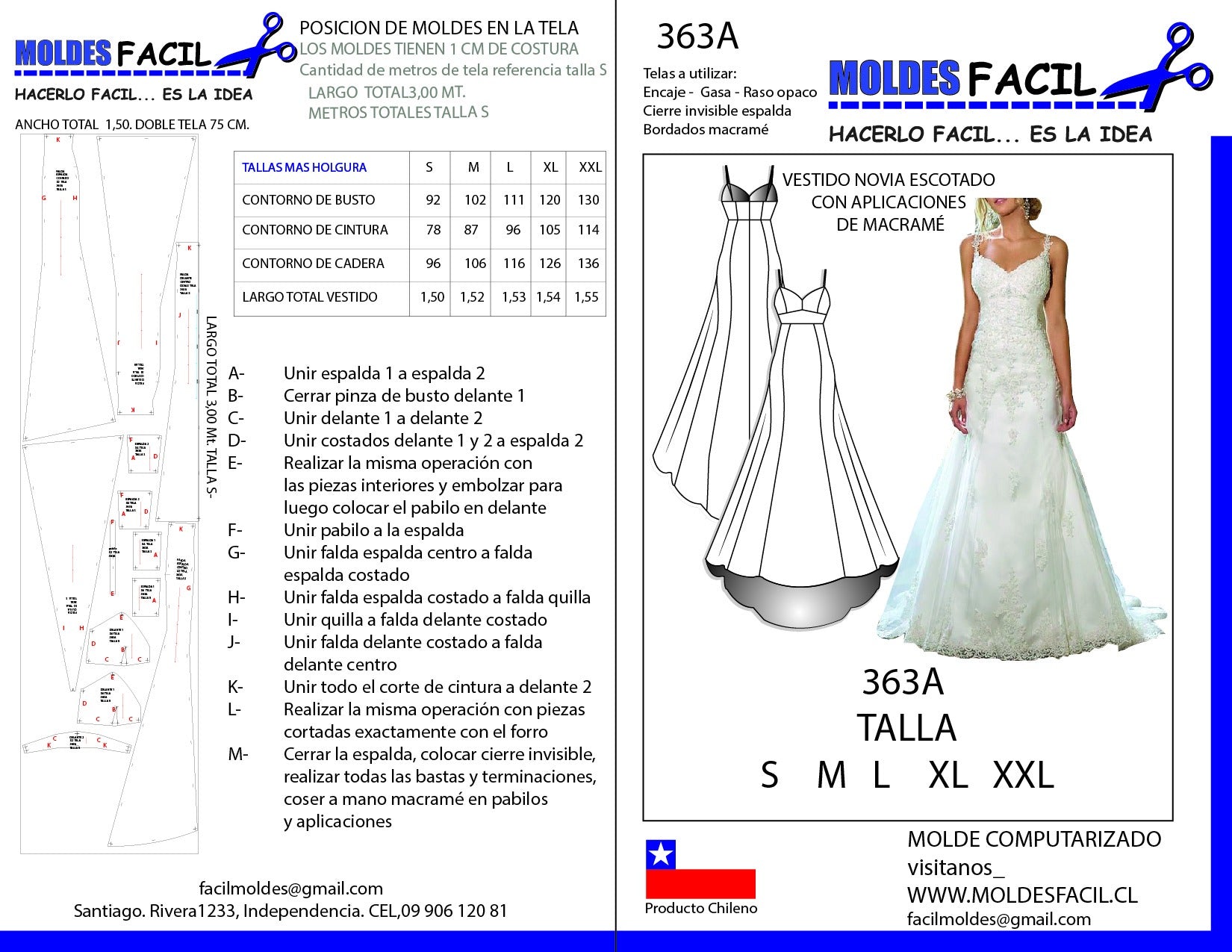 Vestido de novia escotado con aplicaciones de macramé