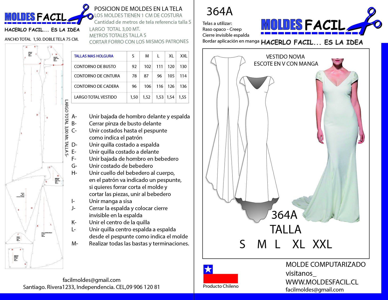Vestido de novia escote en V con manga