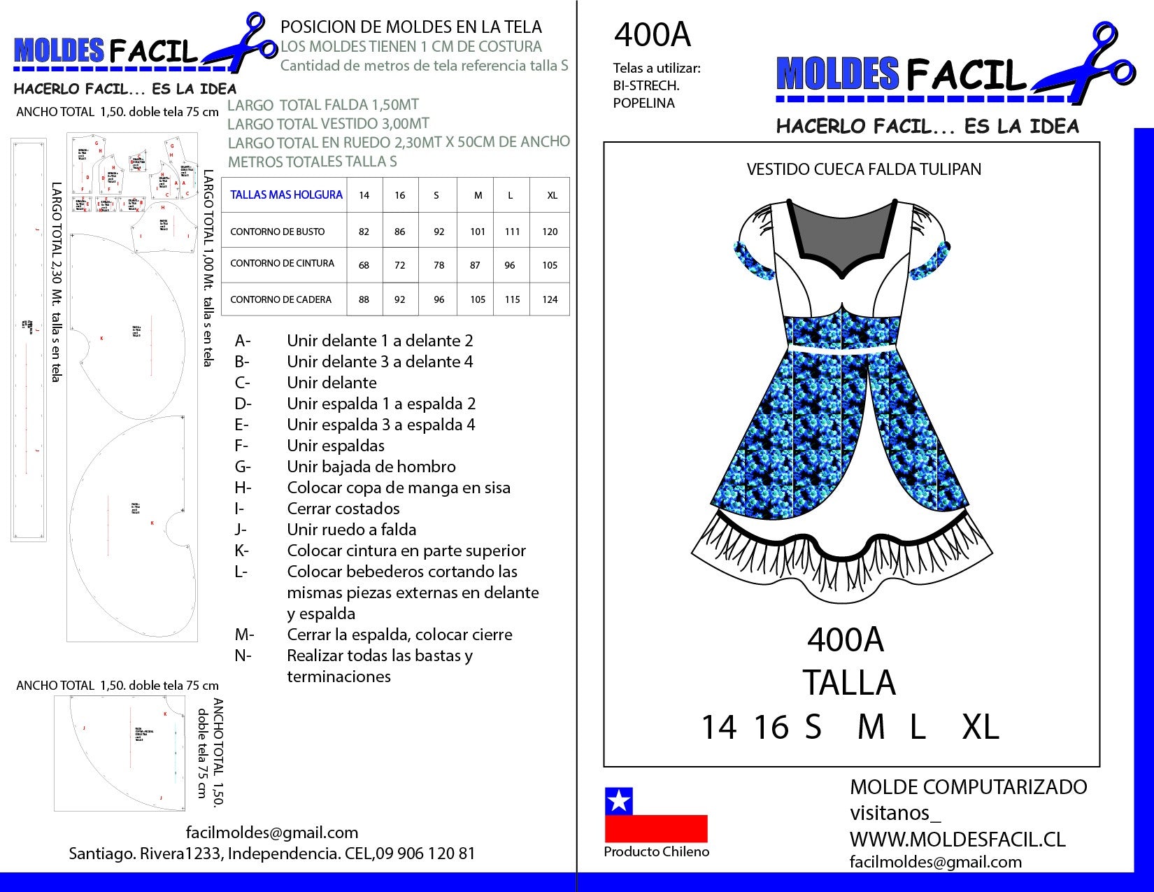 Vestido de Cueca Falda Tulipán