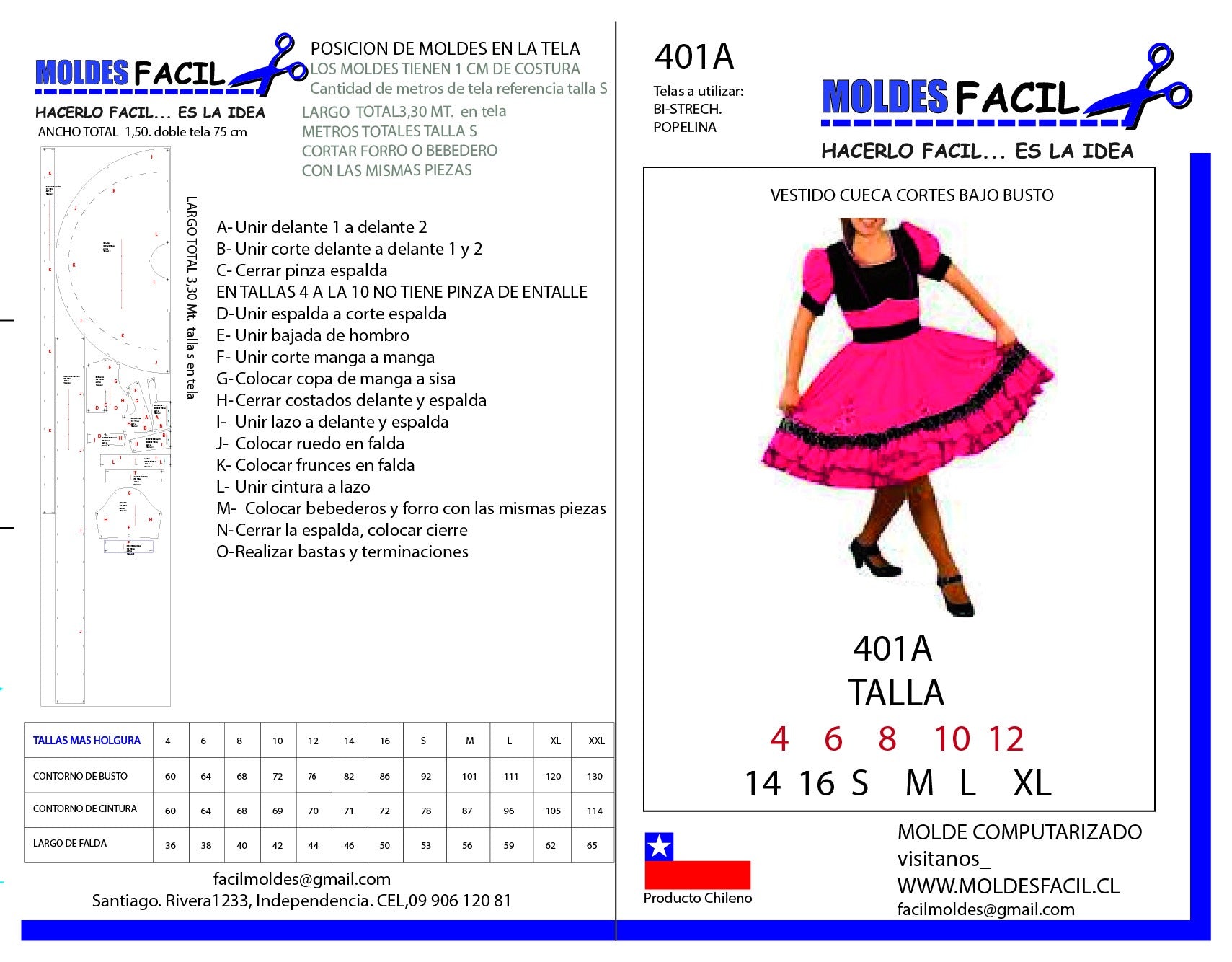 Vestido de Cueca Cortes Bajo Busto