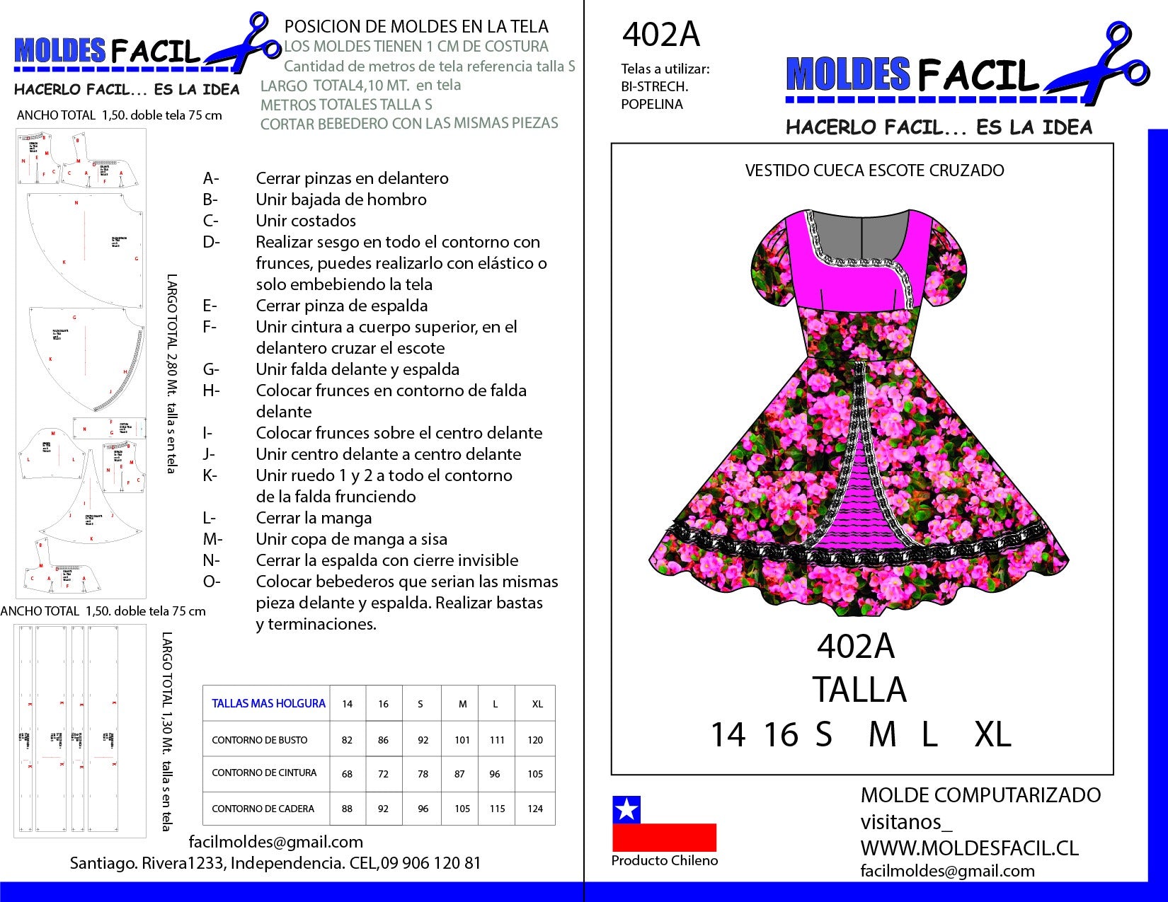 Vestido de Cueca Escote Cruzado