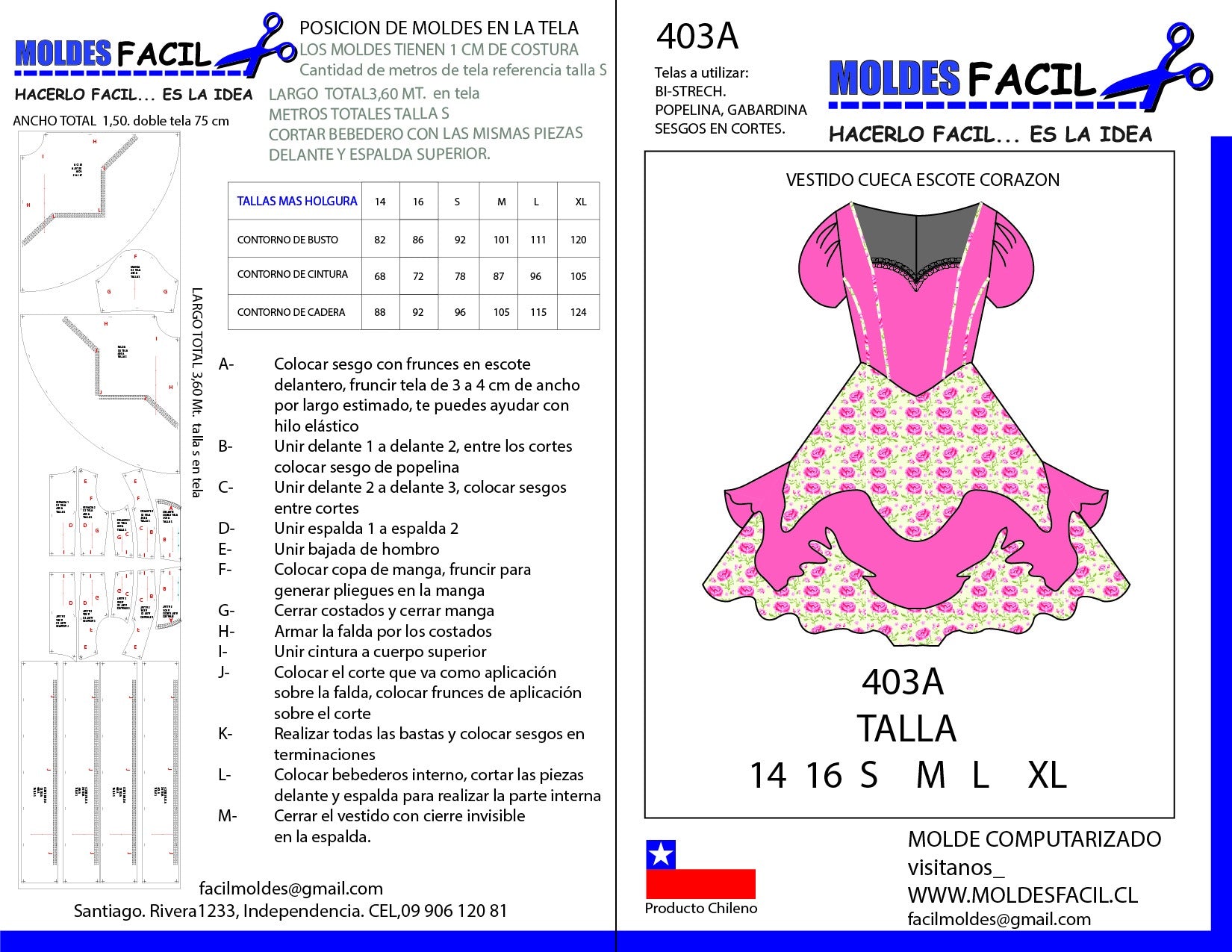 Vestido de Cueca Escote Corazón