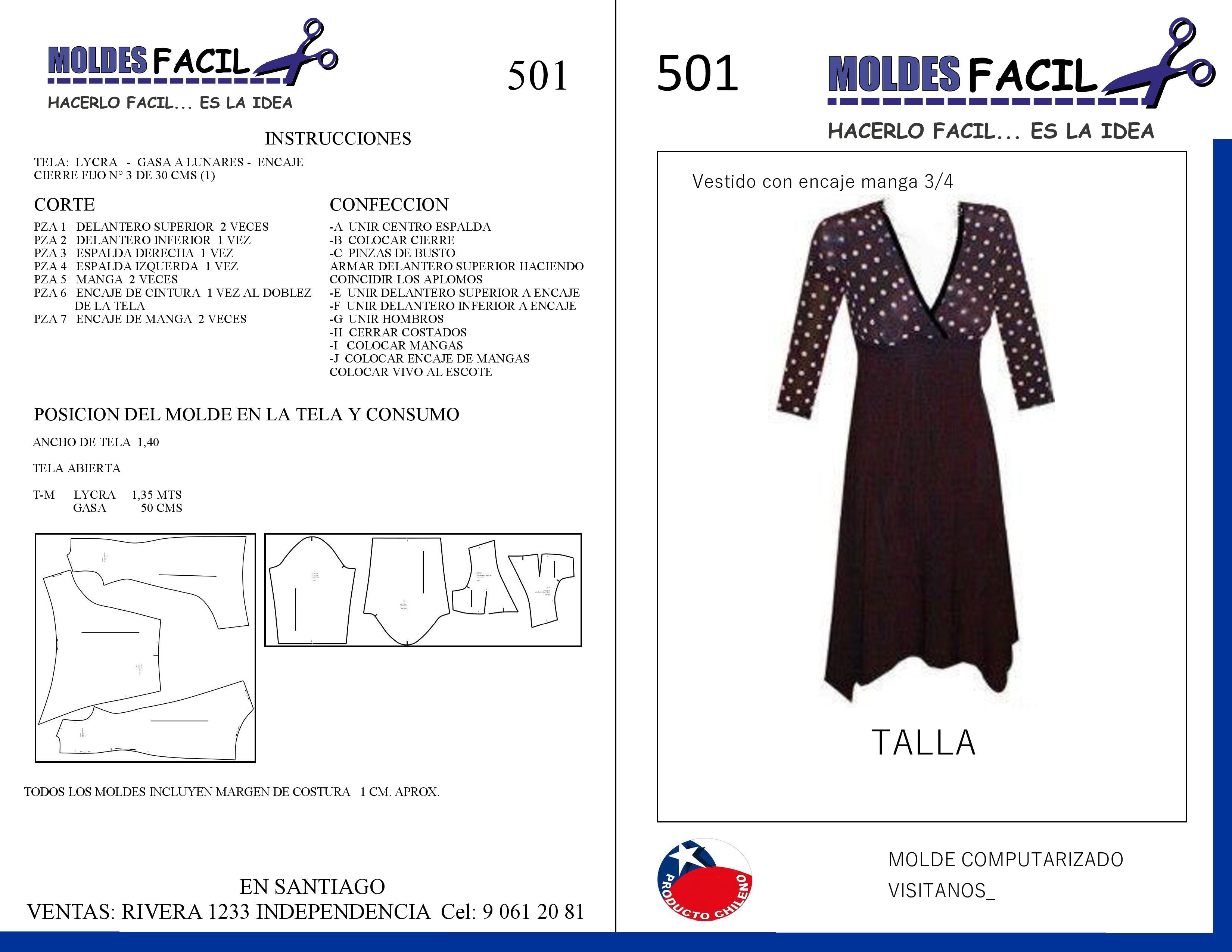 Vestido Con Encaje Manga Tres Cuartos