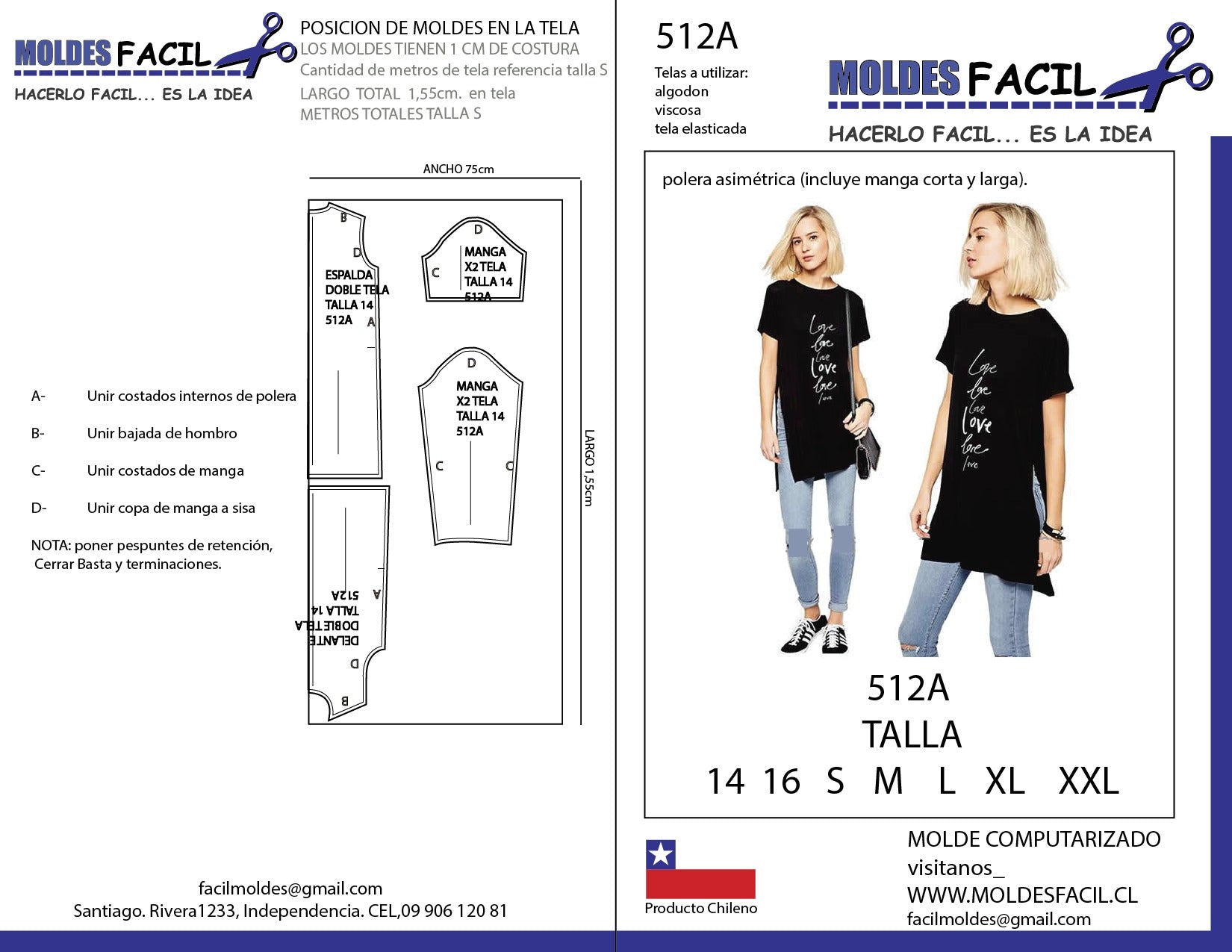 POLERA ASIMETRICA (INCLUYE MANGA CORTA Y LARGA)