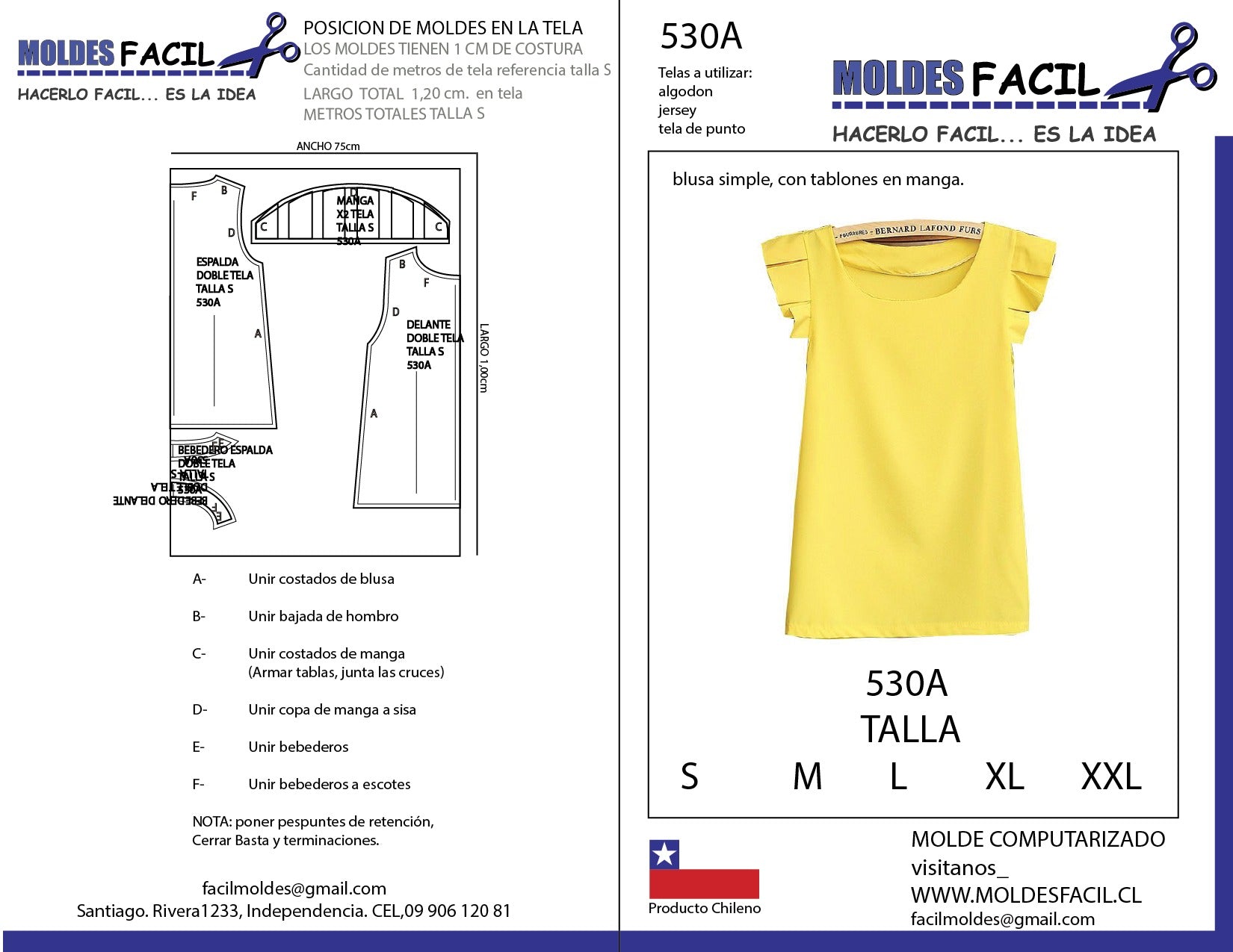 BLUSA SIMPLE, CON TABLONES EN MANGA