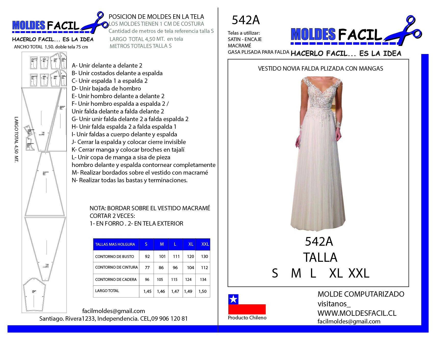 Vestido de novia falda plizada con mangas