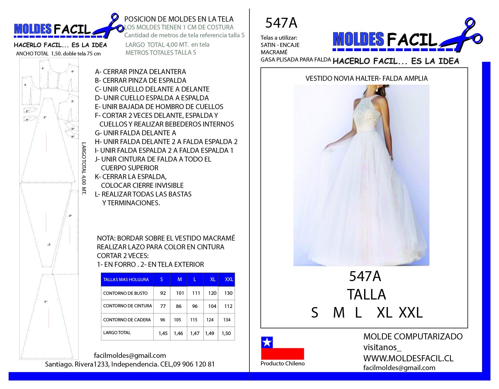 Vestido de novia halter falda amplia