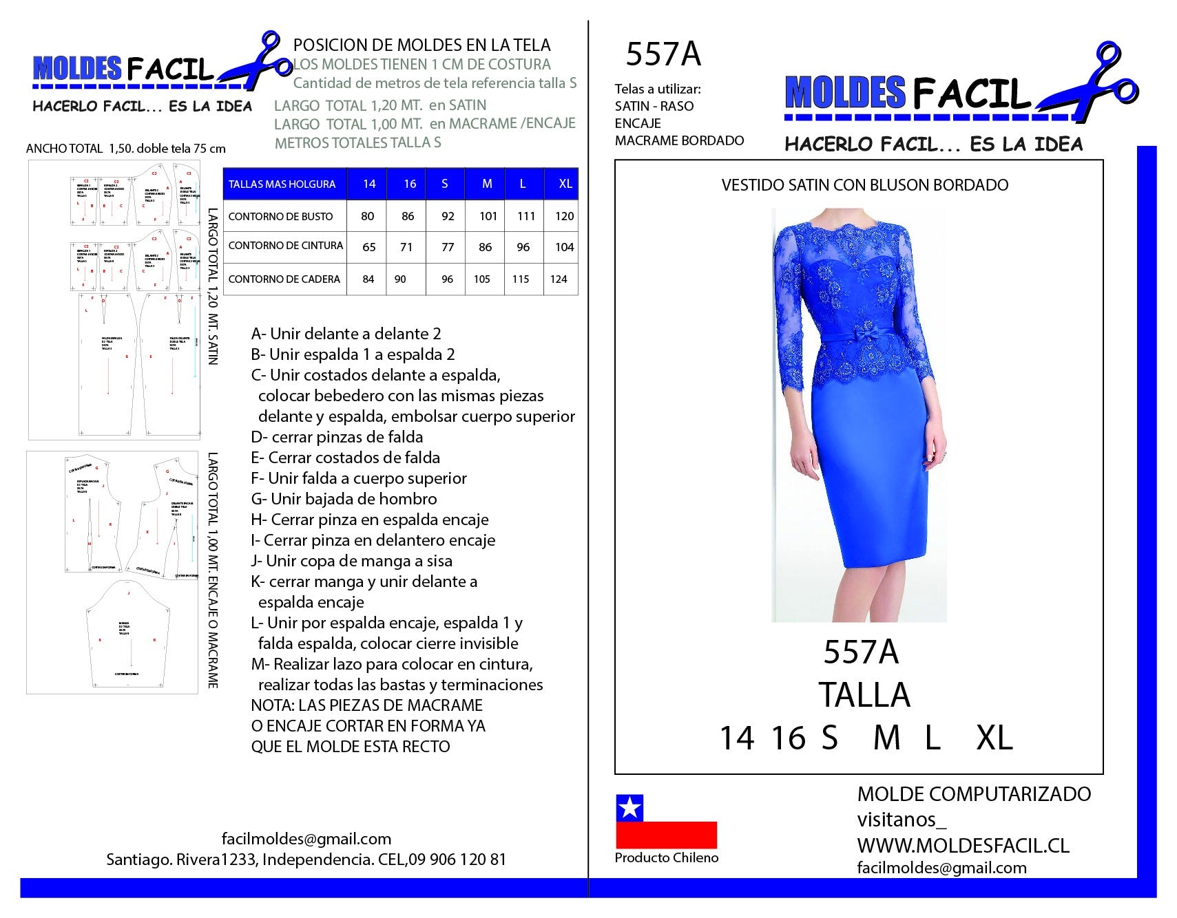 Vestido Satin Con Blusón Bordado