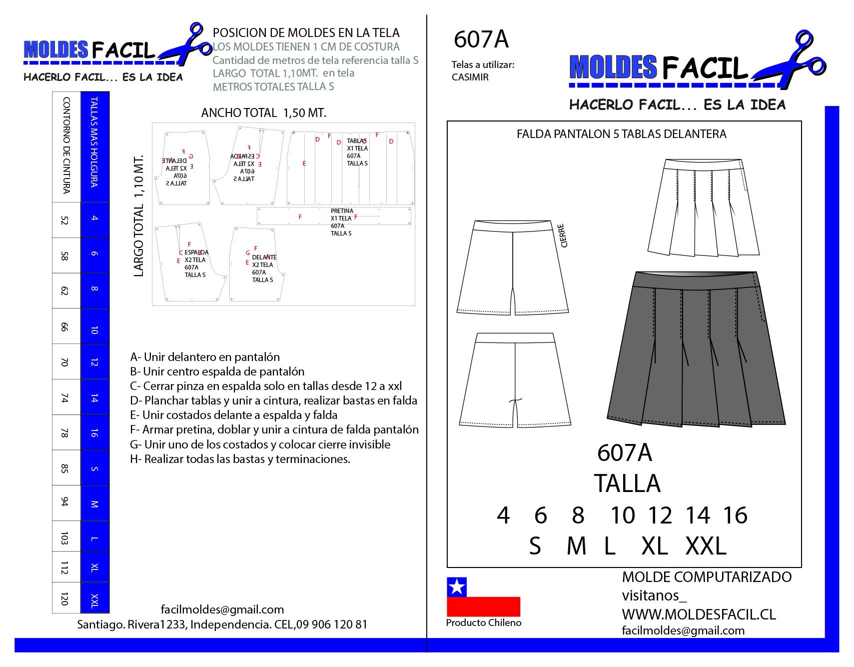 Falda pantalón 5 tablas delantera