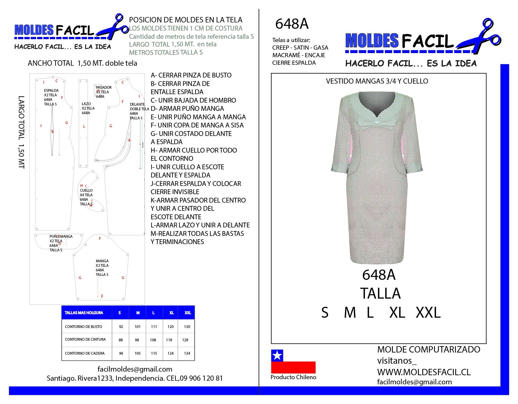 Vestido Mangas Tres Cuartos Y Cuello