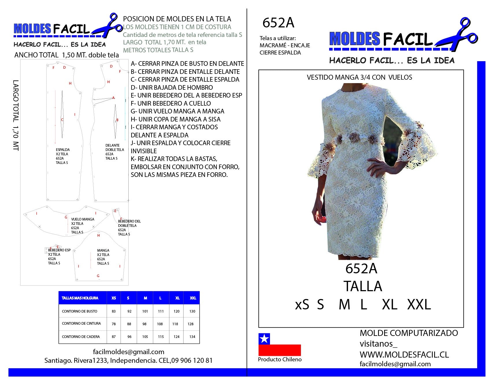 Vestido Mangas Tres Cuartos Con Vuelo