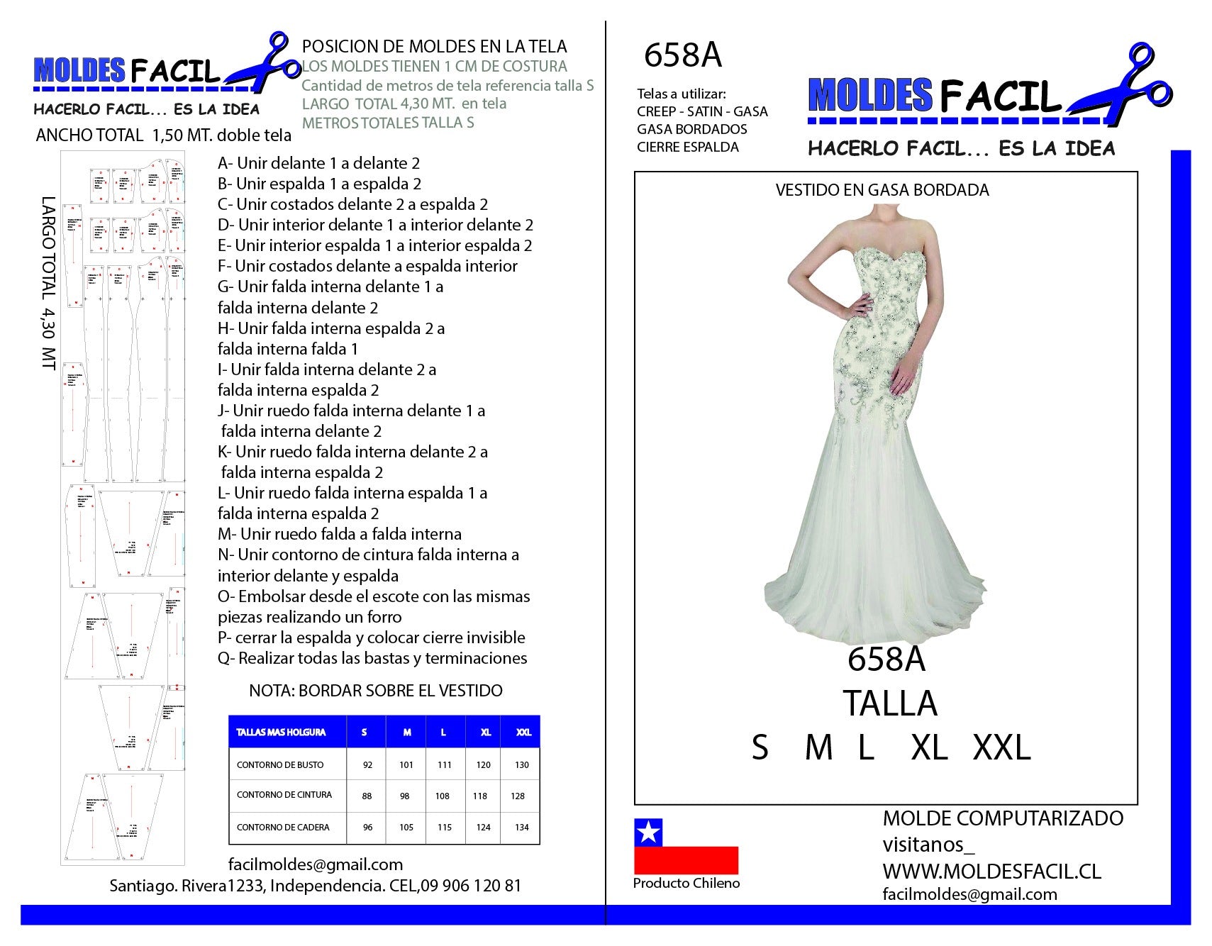 Vestido de novia en gaza bordada