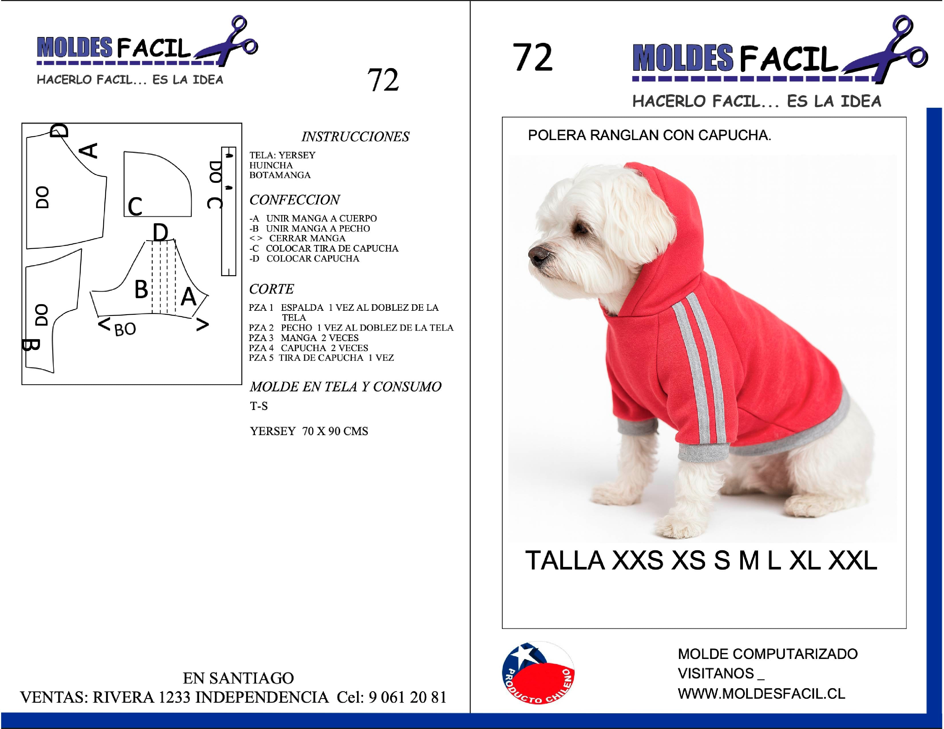 Polera manga raglan con capucha para mascota