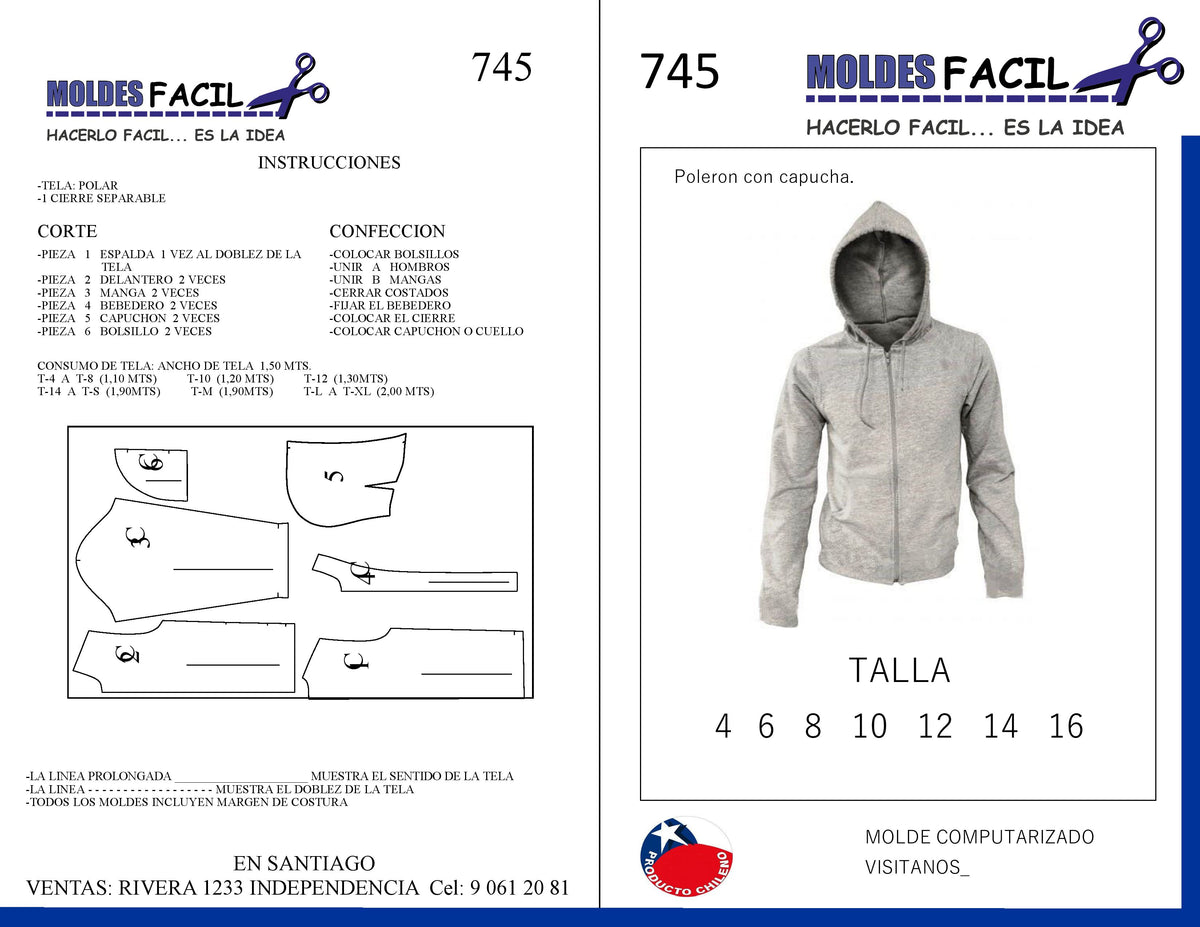 Polerón con capucha | Molde Ropa Escolar | Moldes Fácil – www ...