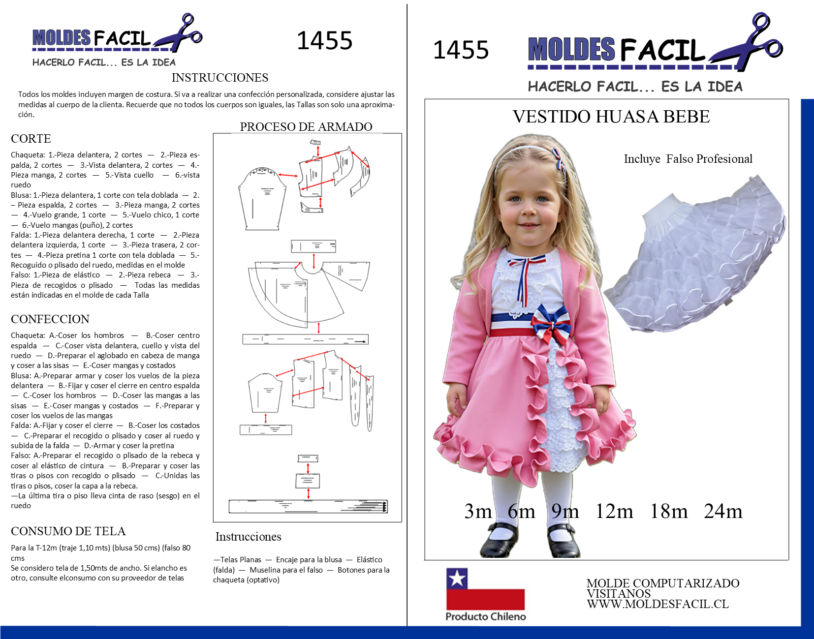 Vestido de huasa bebé (incluye falso)